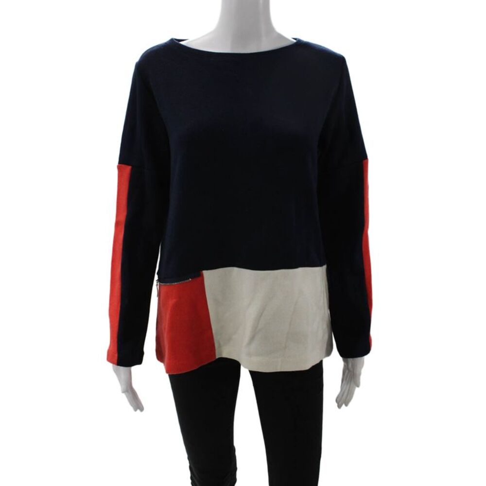 Peruzzi Unisex Pullover Sweater Dark Blue Geometric Zip Neck Size 38